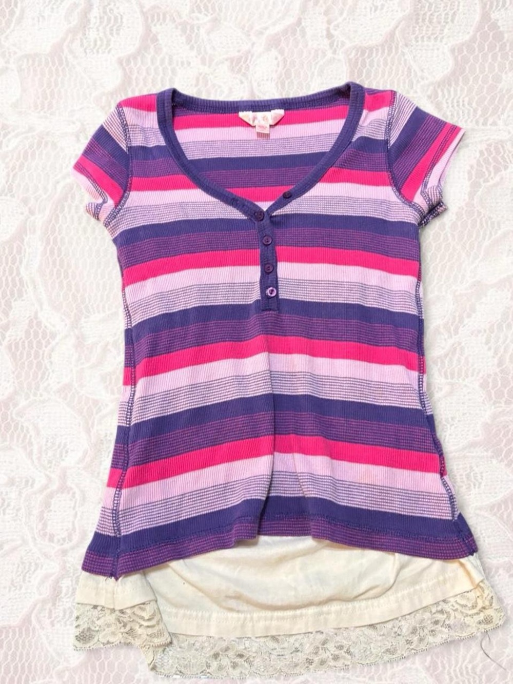 Striped Short-Sleeve Top in Purple & Pink